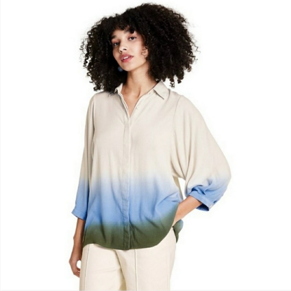 NWT Rachel Comey x Target Dip-Dye Long Sleeve Button-Down Blouse- Blue/Green - M